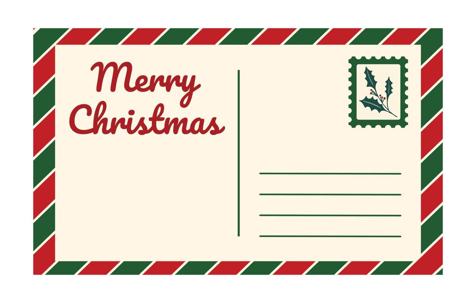 Vector vintage Christmas postcard template isolated on white background. Empty romantic old fashioned retro post card with text Merry Christmas