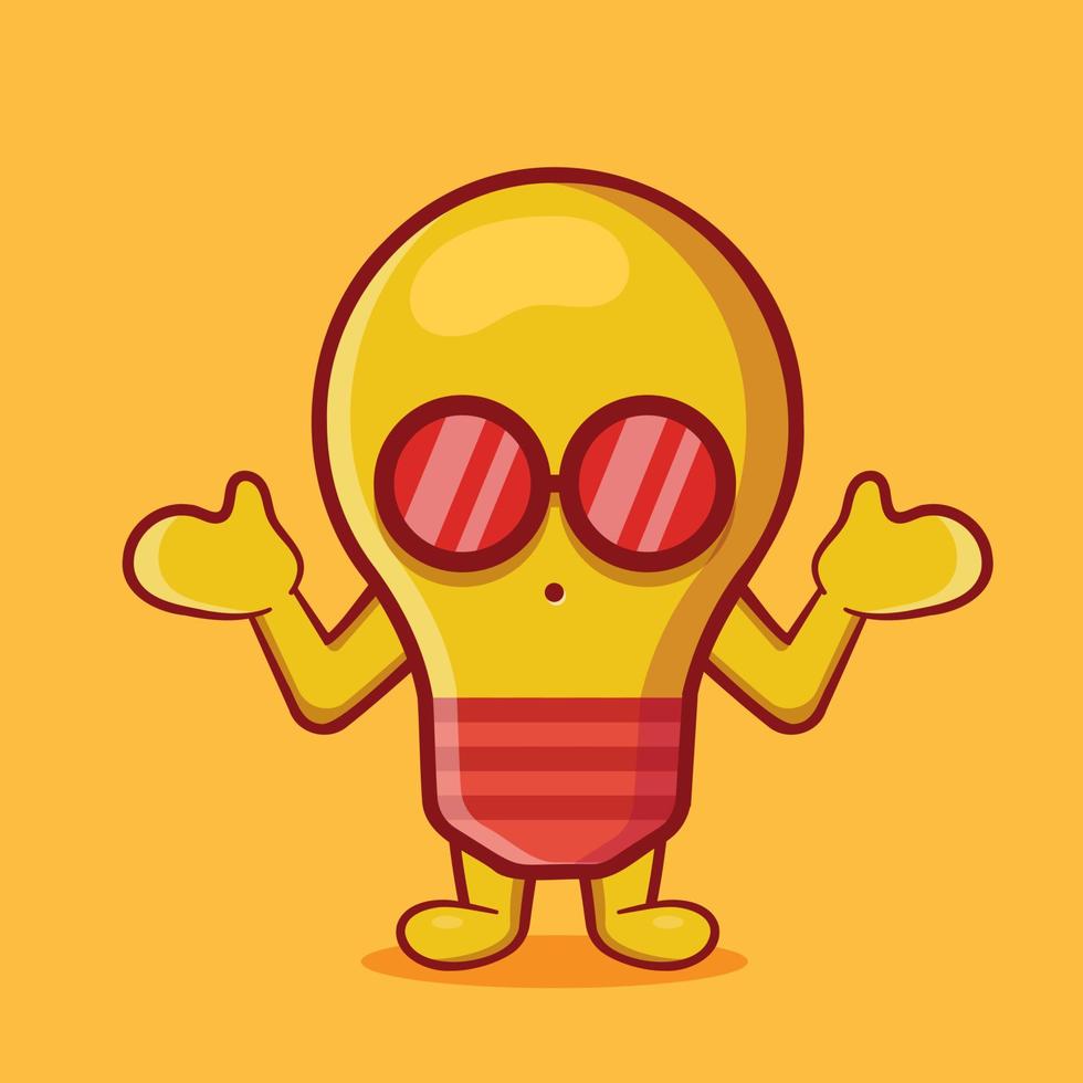 Linda mascota de lámpara de bombilla con expresión confusa caricatura aislada en estilo plano vector