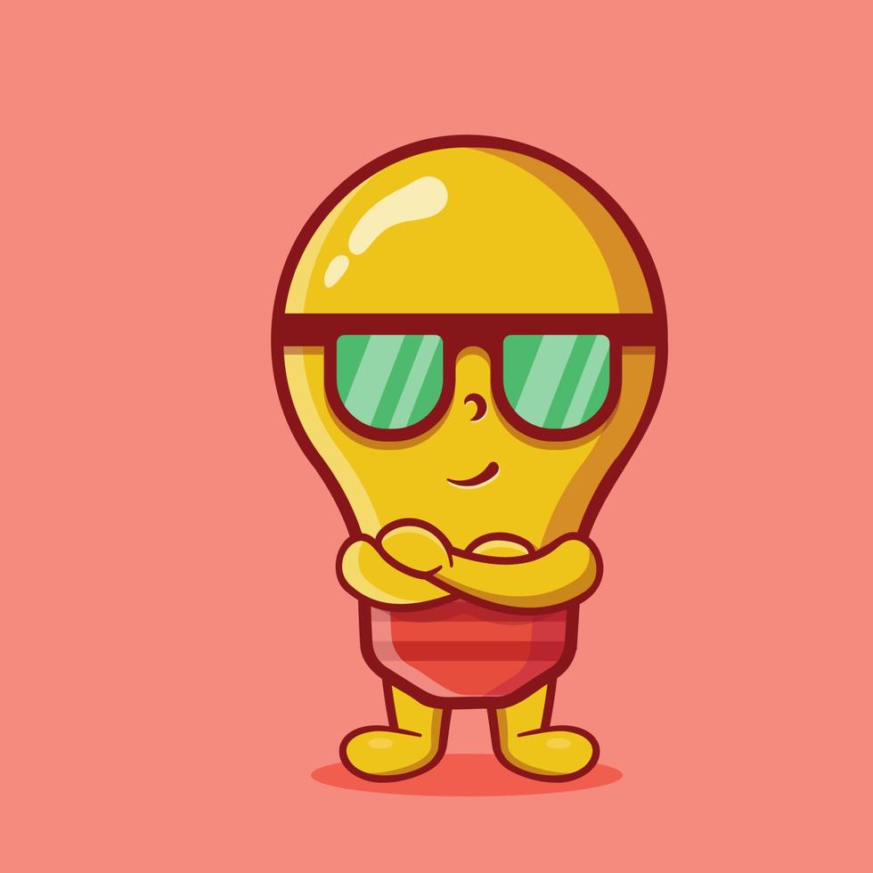 lámpara de bombilla super cool mascota de dibujos animados aislados en estilo plano vector