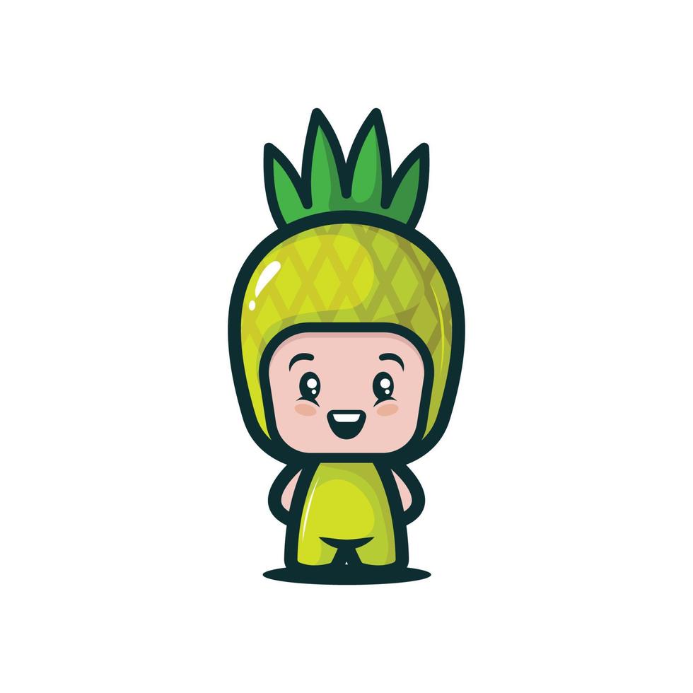 niño lindo con disfraz de fruta vector