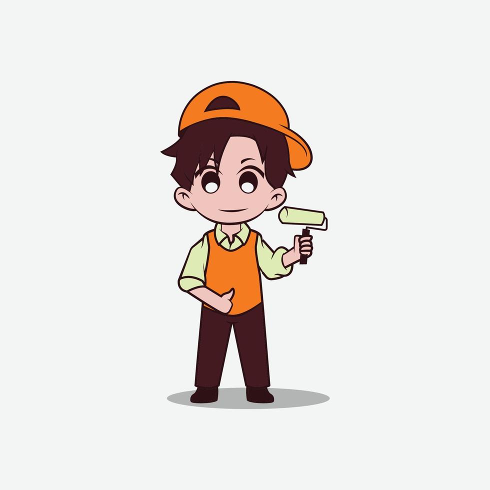 Chibi repairman mascot vector