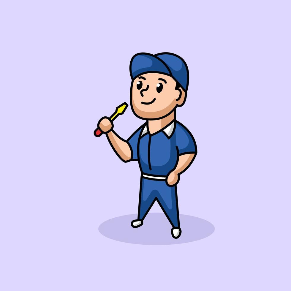 Cute handyman mascot vector