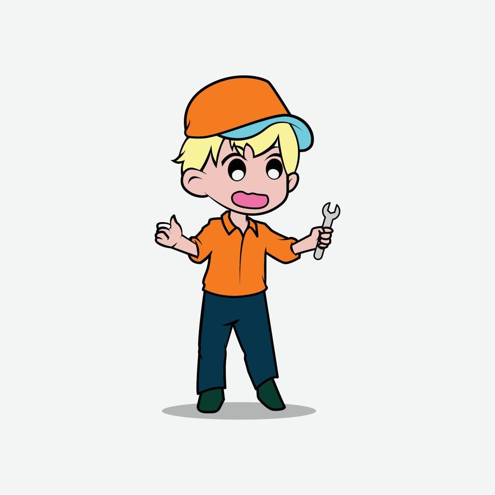 Chibi repairman mascot vector