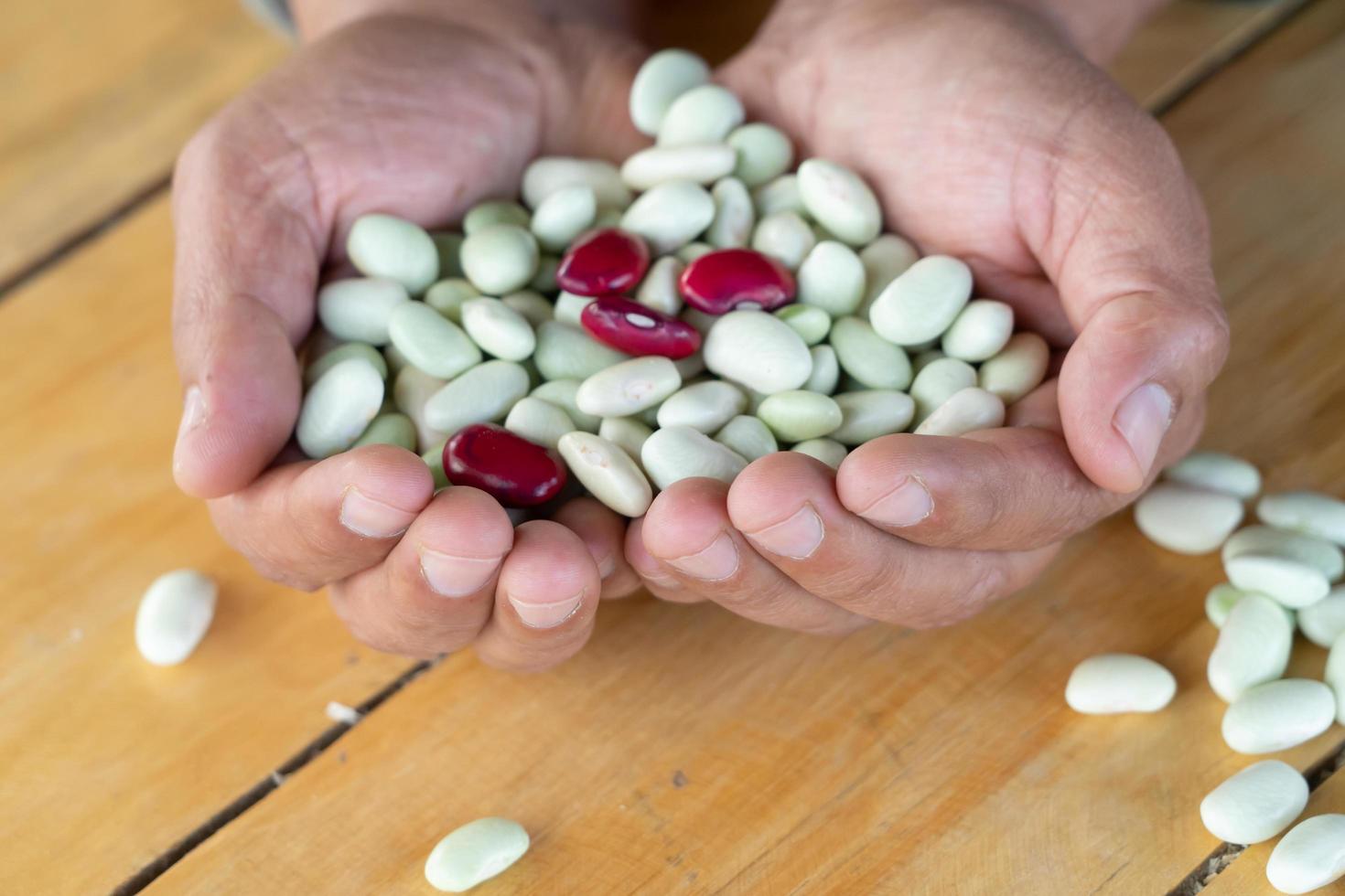 A man holding dry beans photo