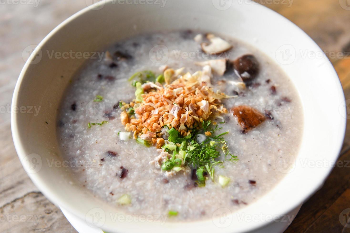 Mush or rice porridge - Boiled rice with pork shiitake mushrooms and vegetables photo