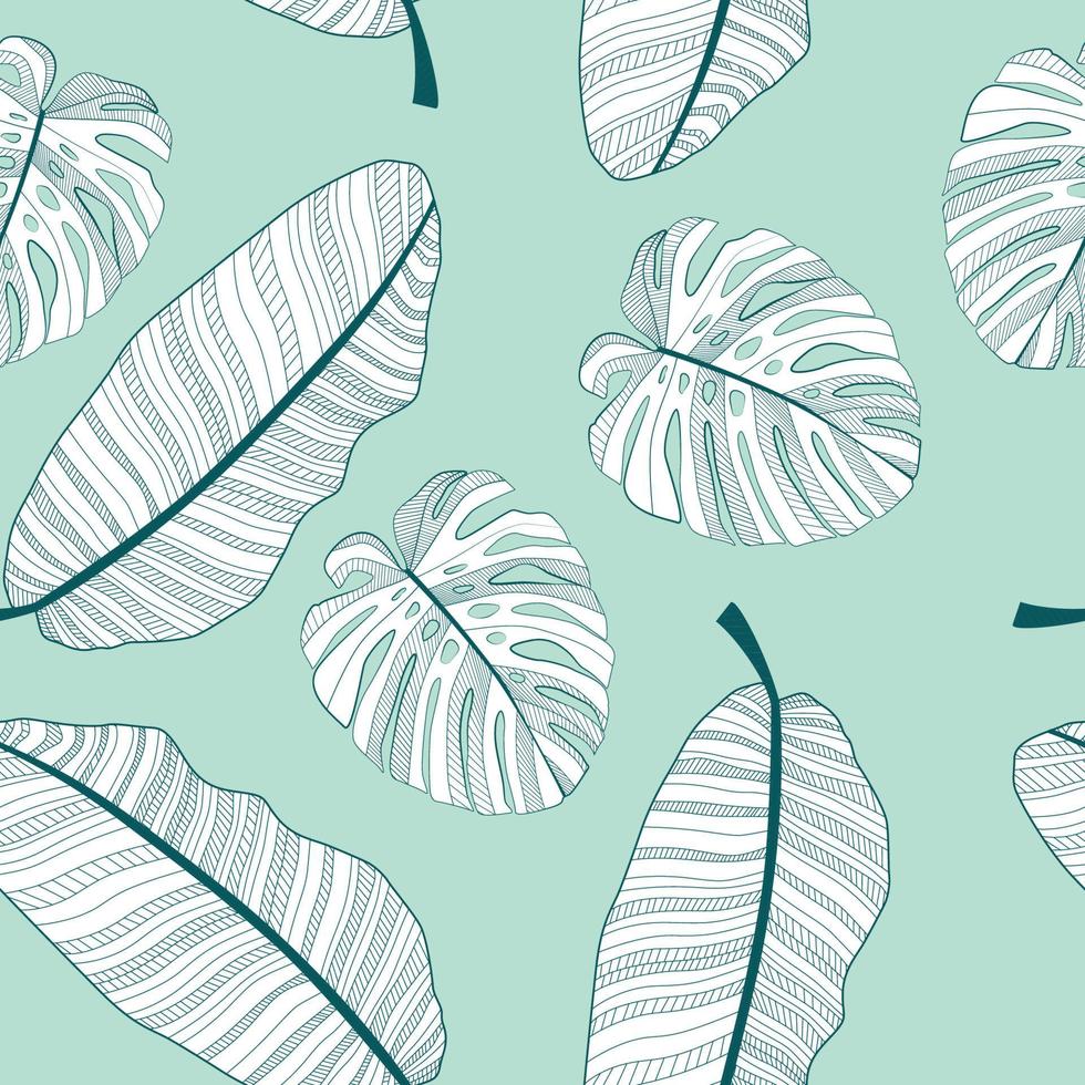 Abstract tropical palm  leaf seamless pattern background. Vector Illustration
