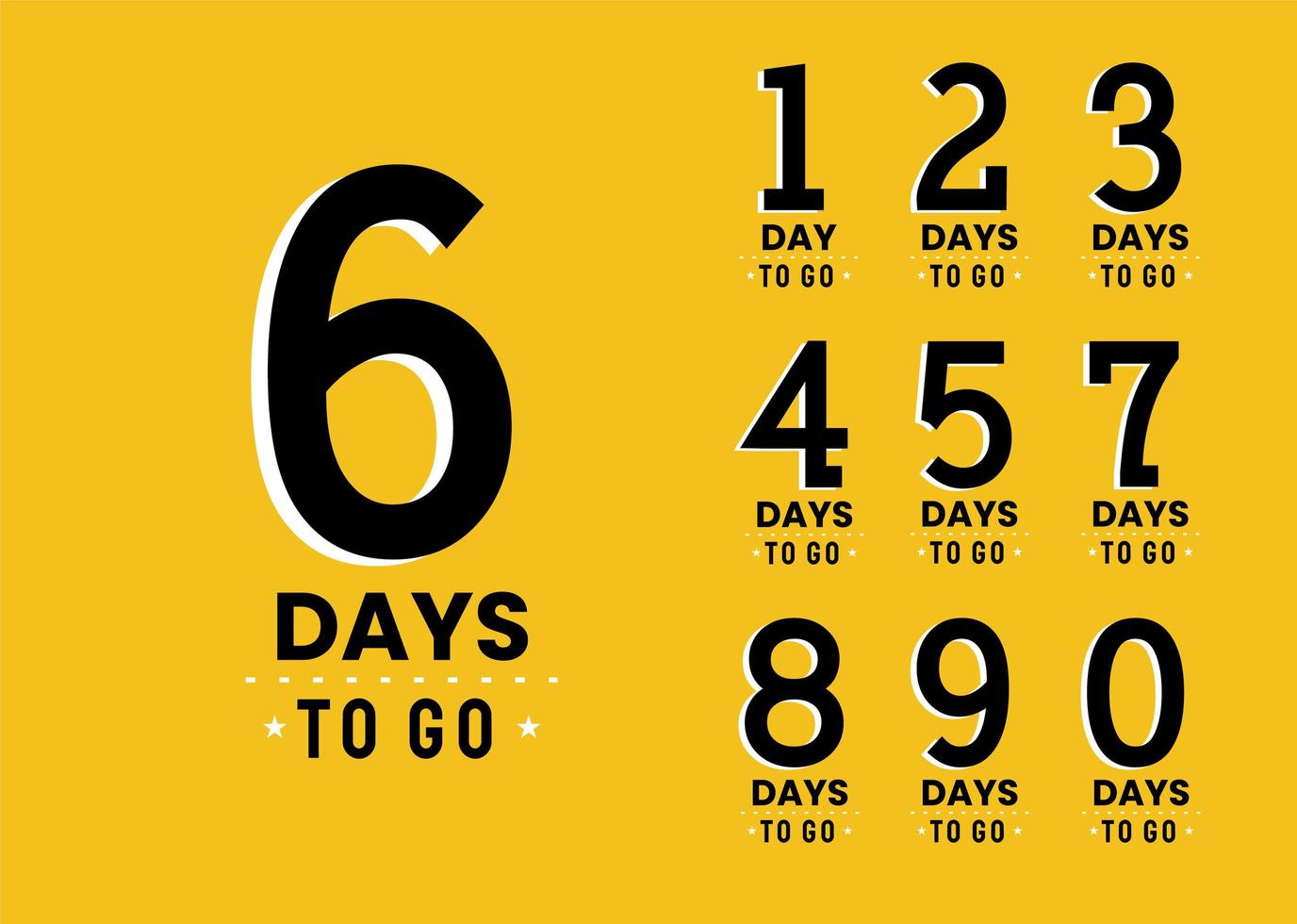 Modern numbers of days to go. Stickers and banners timer pack. vector