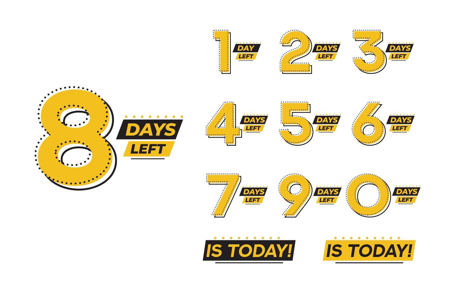 Flashing numbers of days left. Stickers and banners timer pack. vector