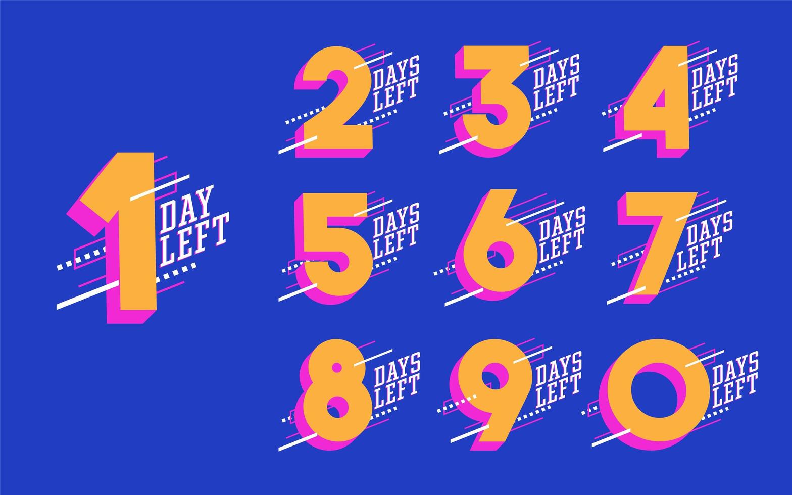Flashing numbers of days left. Stickers and banners timer pack. vector