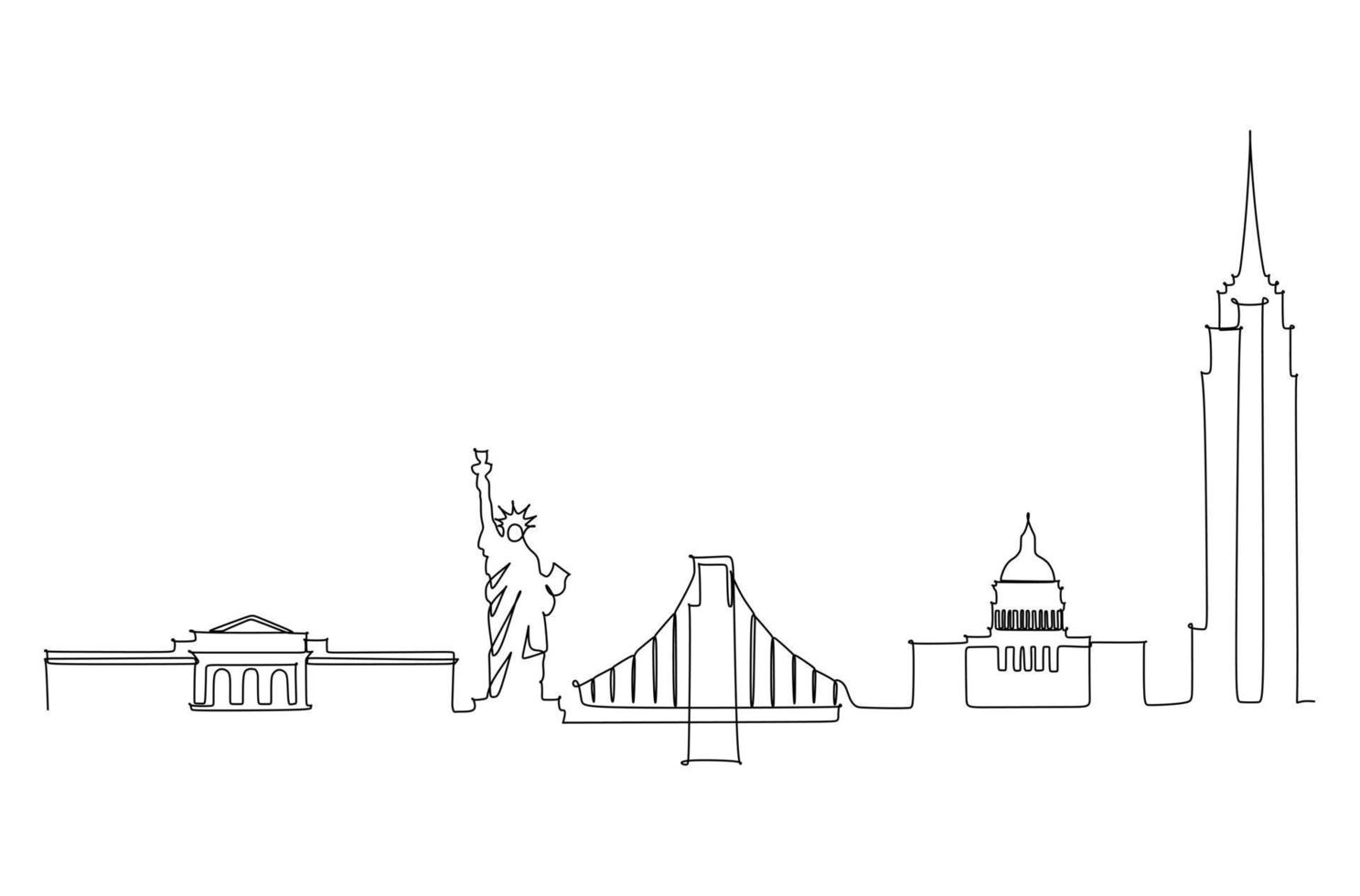 Continuous line drawing of New York city USA. Simple line drawing for wall decoration or illustration vector