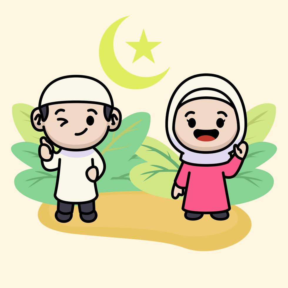 linda pareja musulmana niños vector