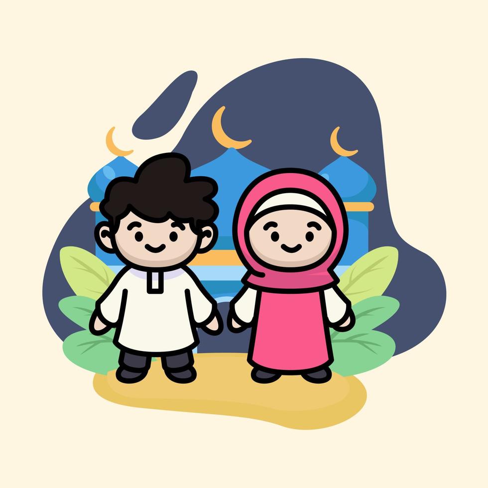 Cute moslem couple kids vector