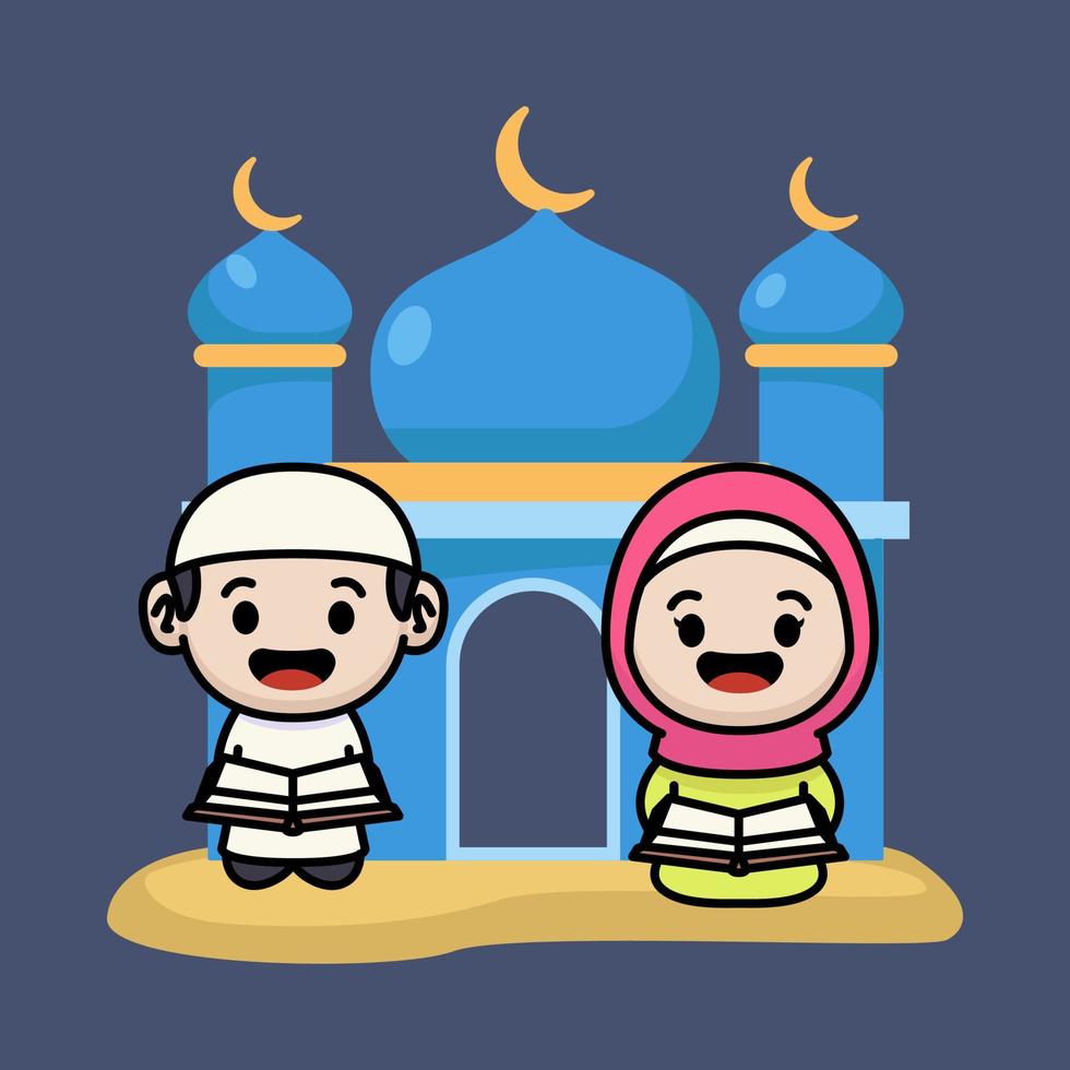 Cute moslem couple kids vector