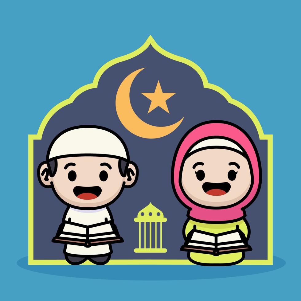 Cute moslem couple kids vector