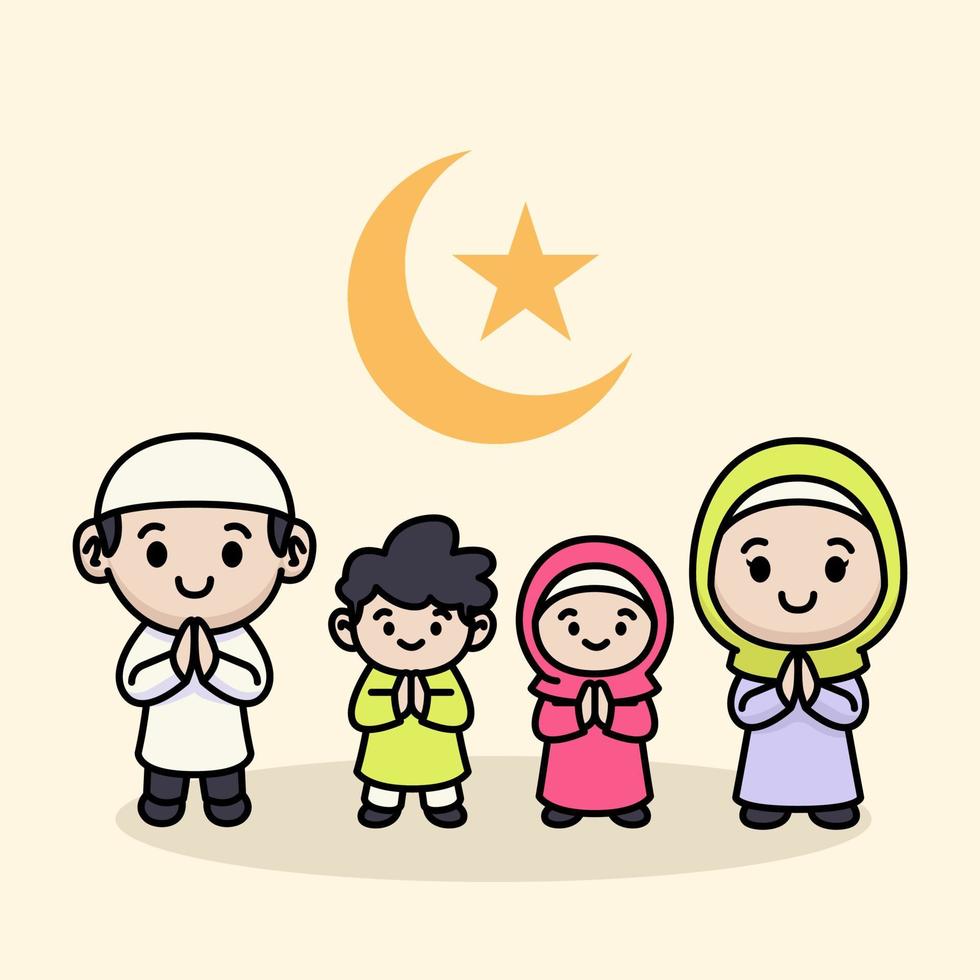 Cute moslem couple kids vector