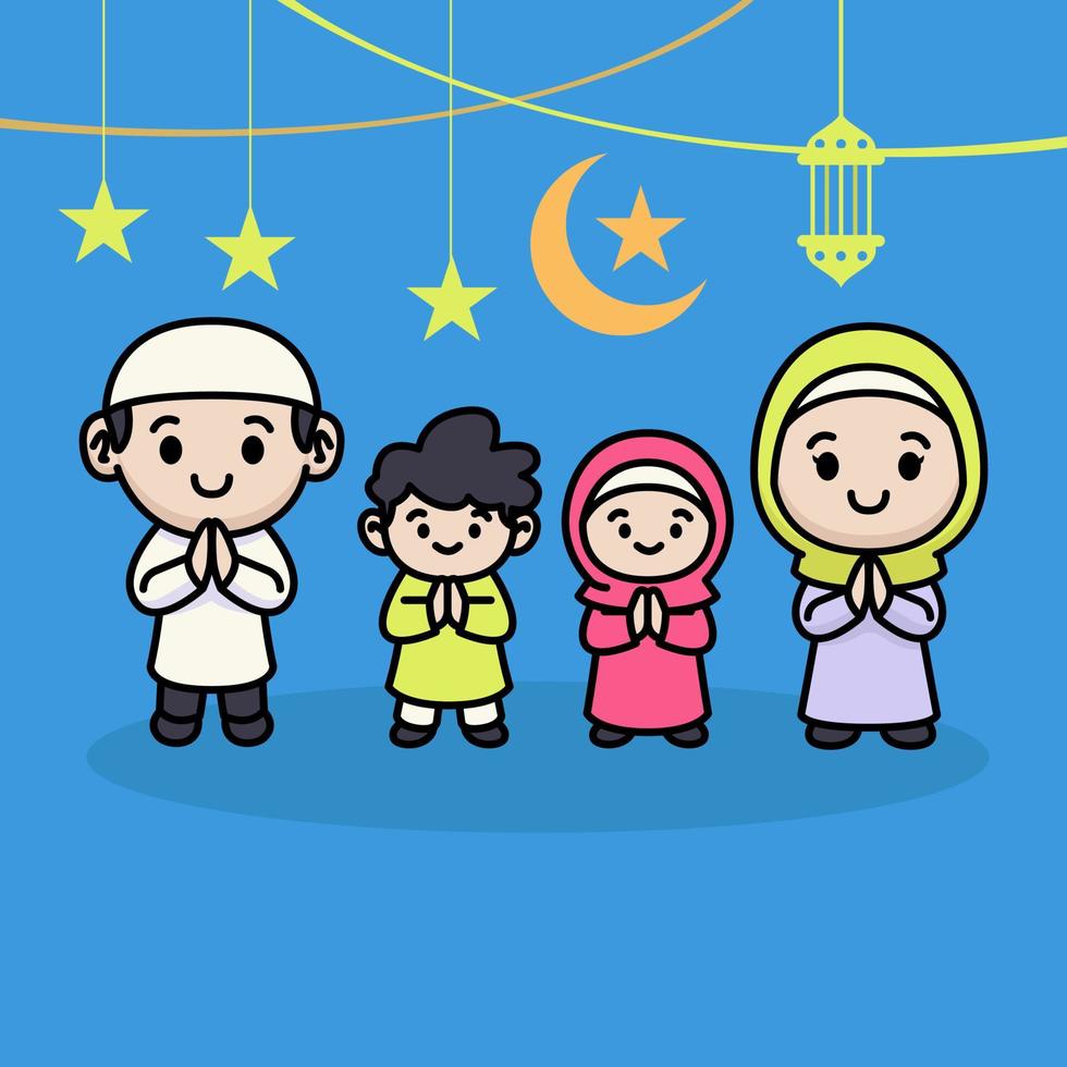 Cute moslem couple kids vector