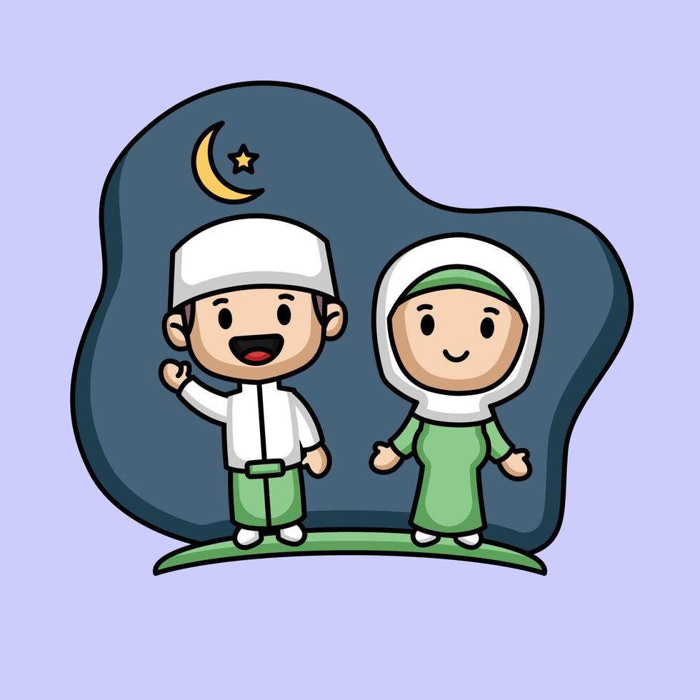 Cute moslem couple kids vector