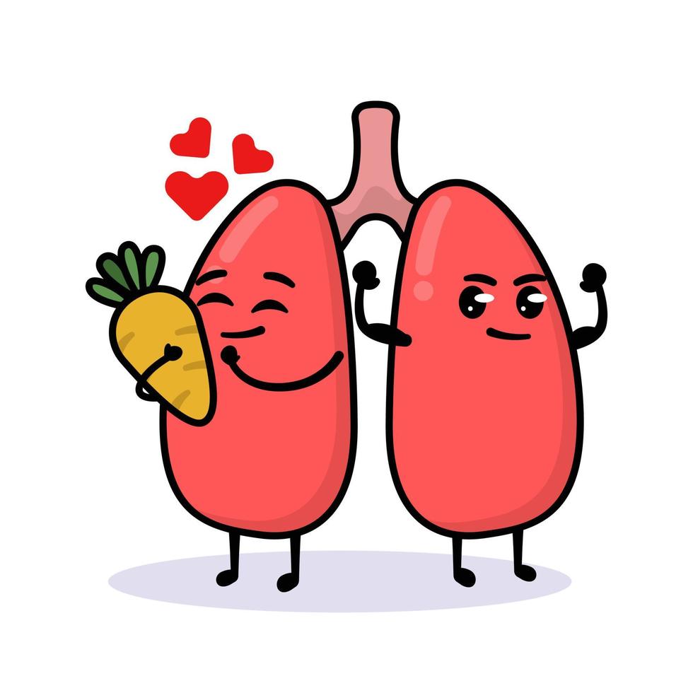 Cute lungs mascot vector