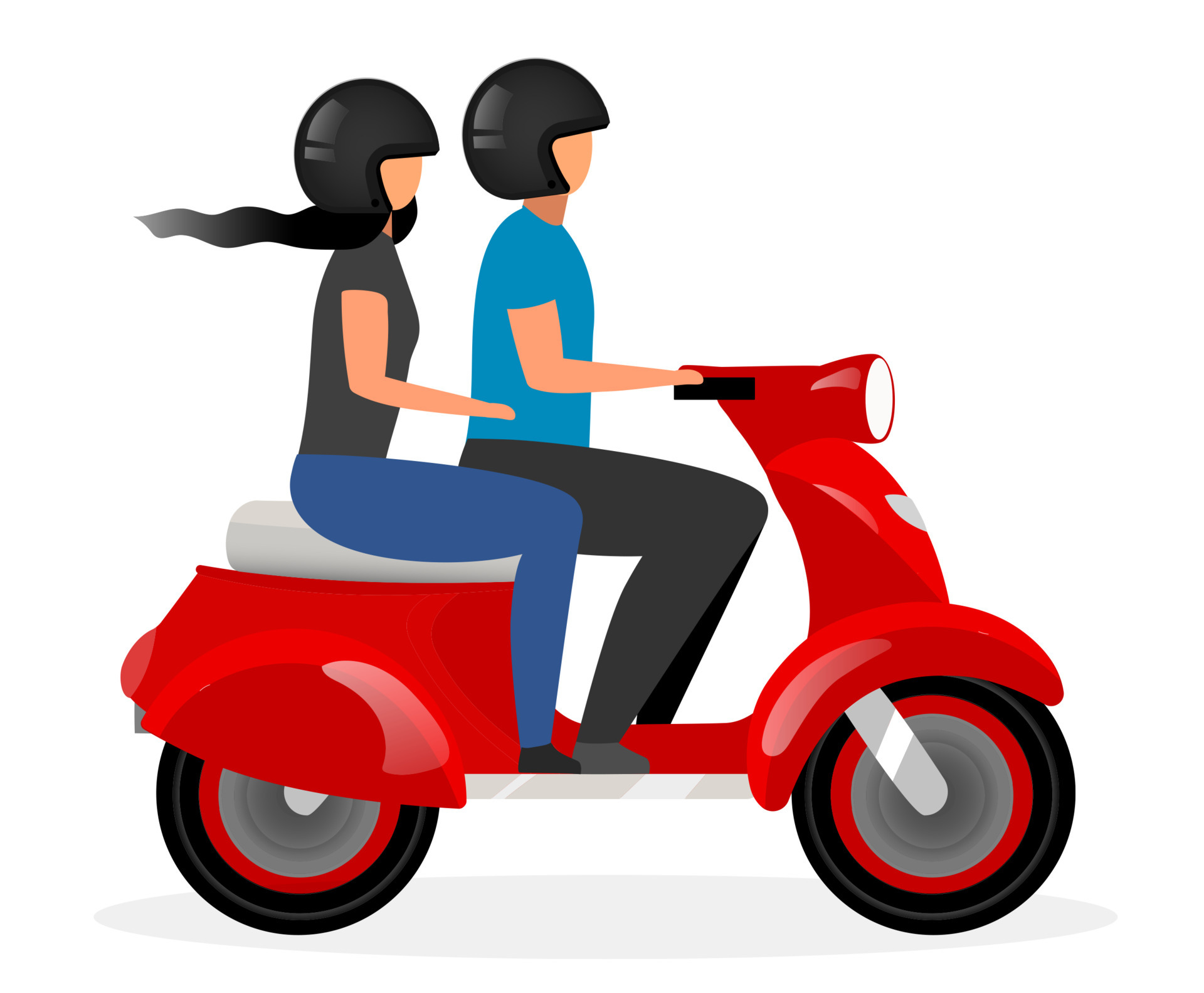 Scooter taxi flat vector illustration. Boyfriend and girlfriend riding  motorcycle cartoon character isolated on white background. Couple driving  red motorbike. Young boy and girl on moto bike 4530821 Vector Art at  Vecteezy