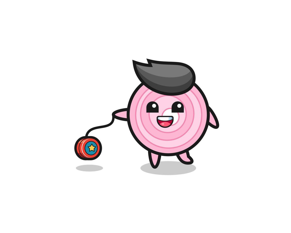 cartoon of cute onion rings playing a yoyo vector