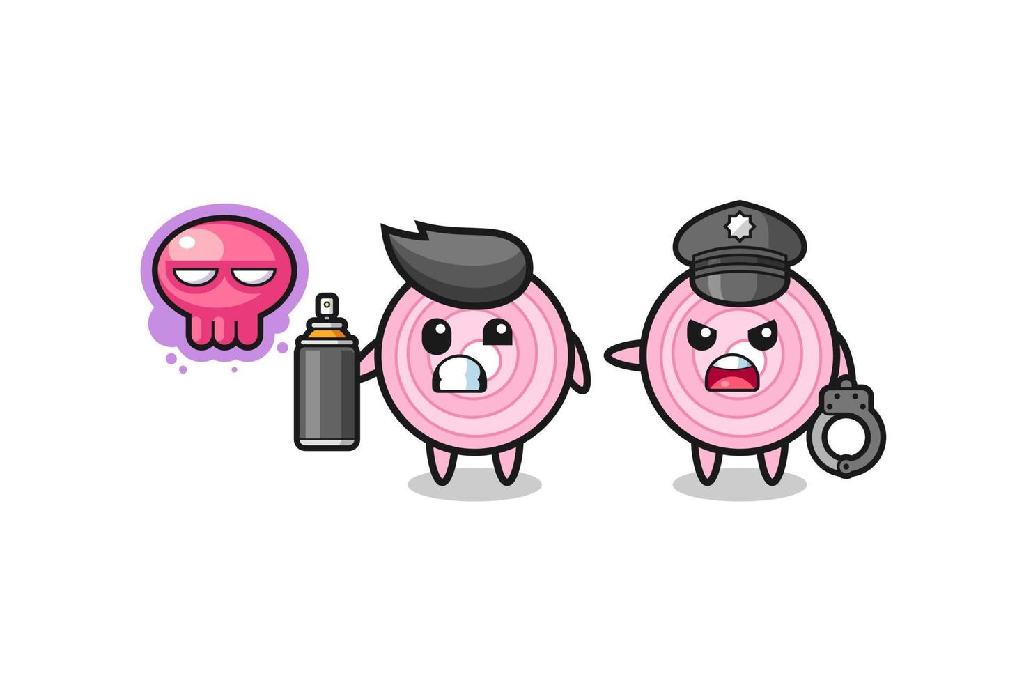 onion rings cartoon doing vandalism and caught by the police vector
