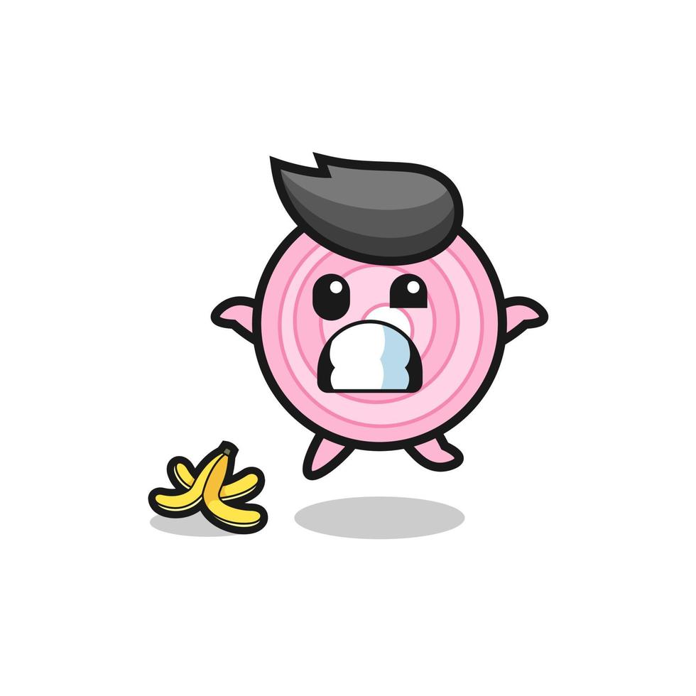 onion rings cartoon is slip on a banana peel vector