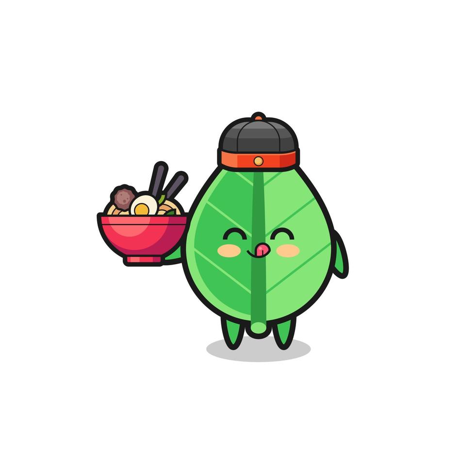 leaf as Chinese chef mascot holding a noodle bowl vector