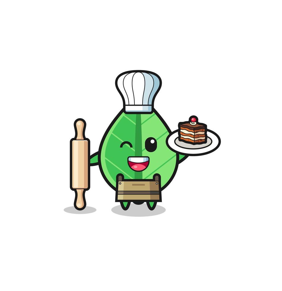 leaf as pastry chef mascot hold rolling pin vector