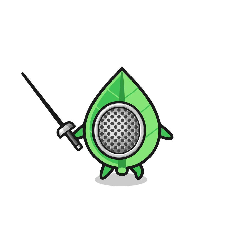 leaf earth cartoon as fencer mascot vector