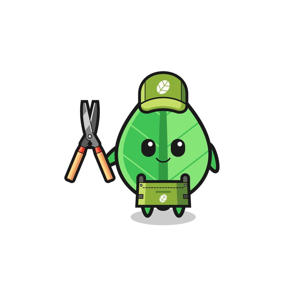 cute leaf as gardener mascot vector