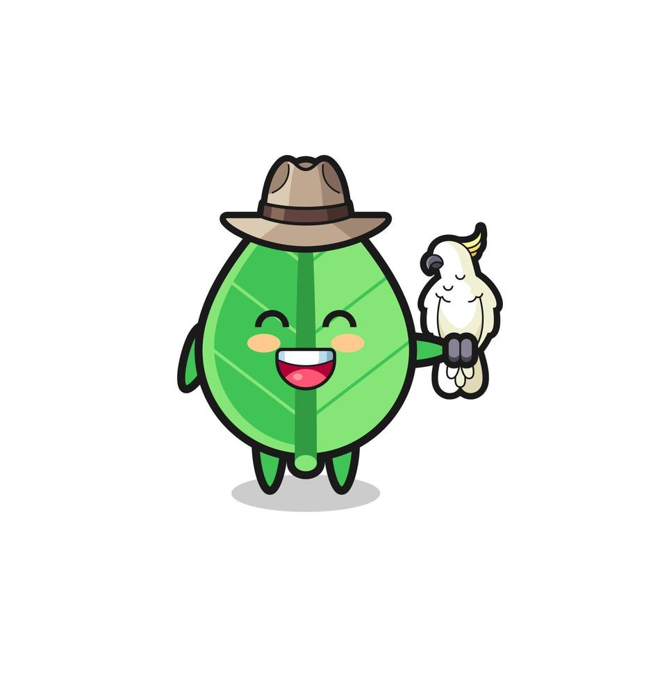 leaf zookeeper mascot with a parrot vector