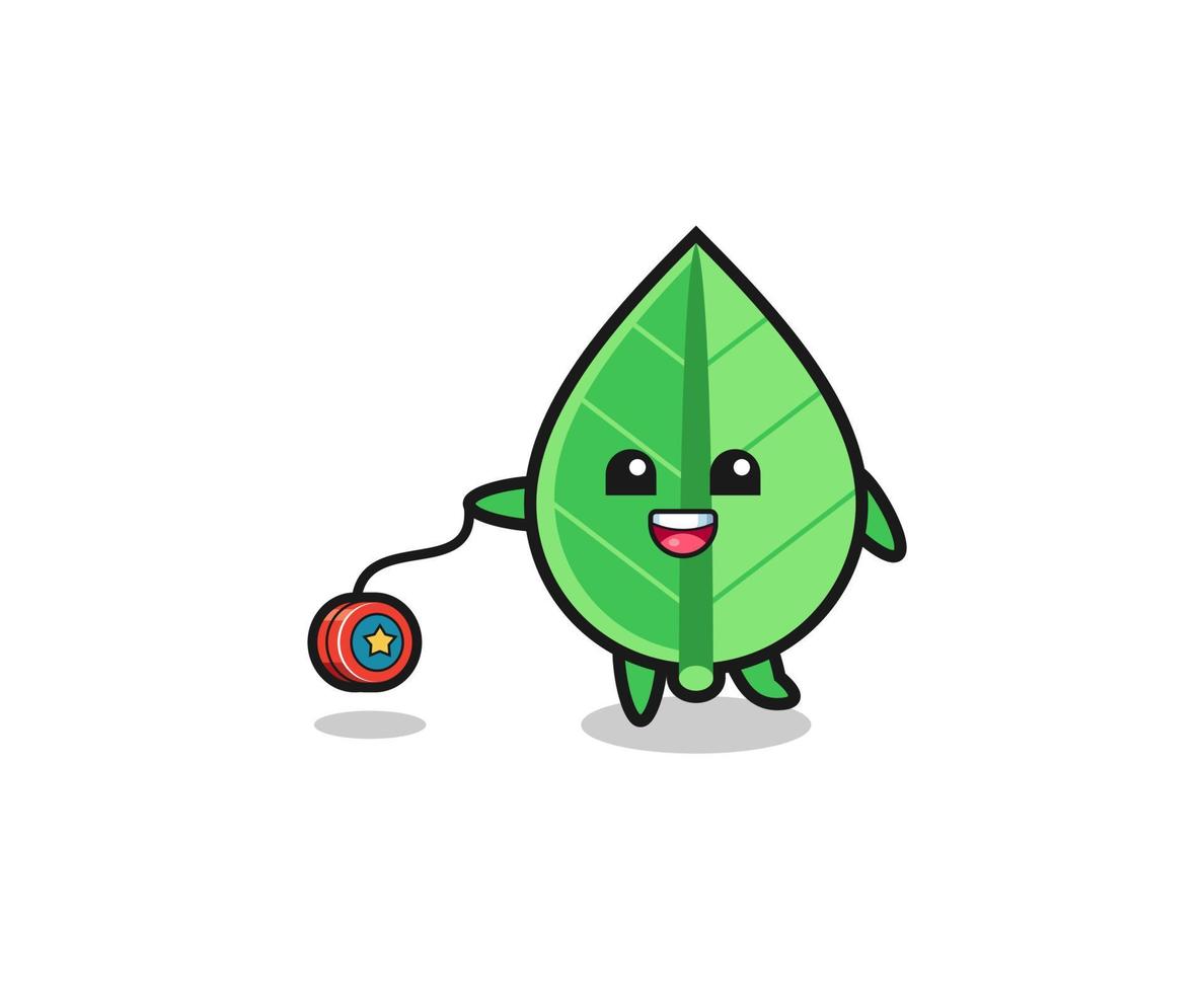 cartoon of cute leaf playing a yoyo vector