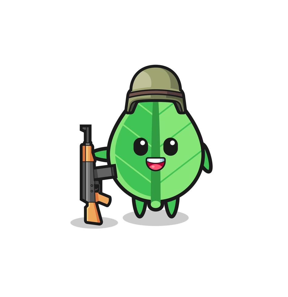 cute leaf mascot as a soldier vector