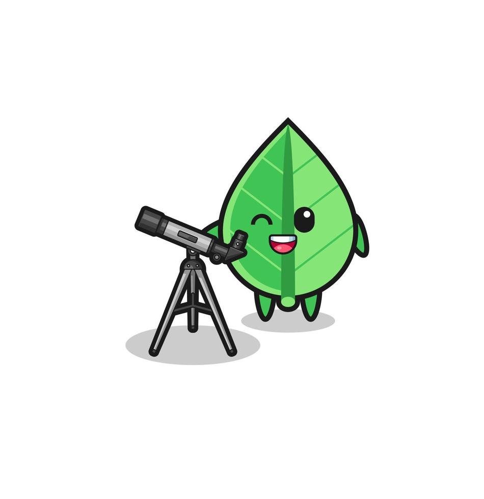 leaf astronomer mascot with a modern telescope vector