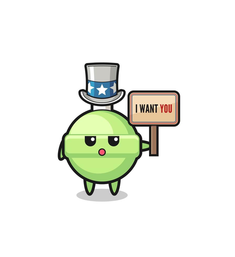 lollipop cartoon as uncle Sam holding the banner I want you vector