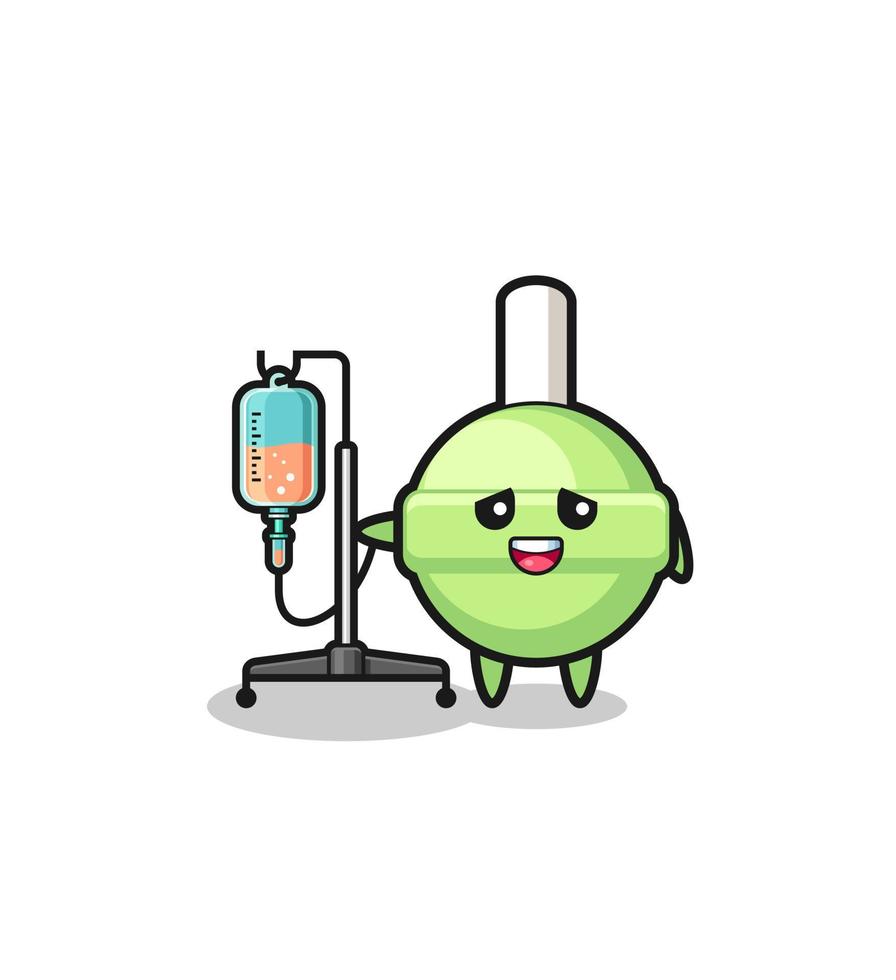 cute lollipop character standing with infusion pole vector