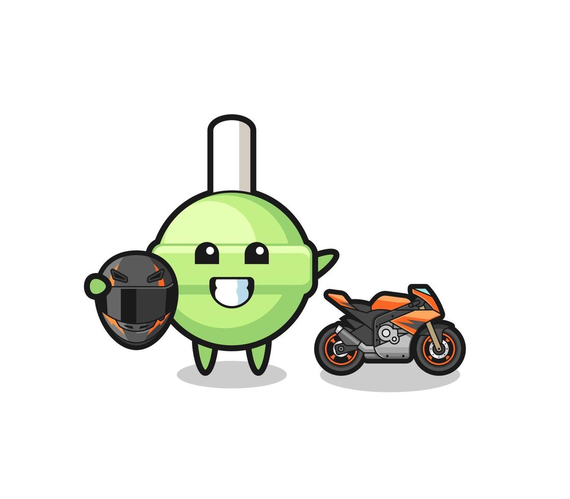 cute lollipop cartoon as a motorcycle racer vector
