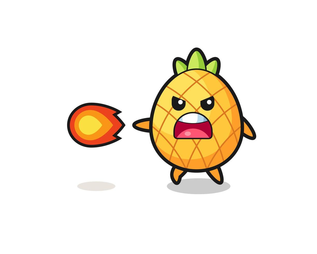 cute pineapple mascot is shooting fire power vector