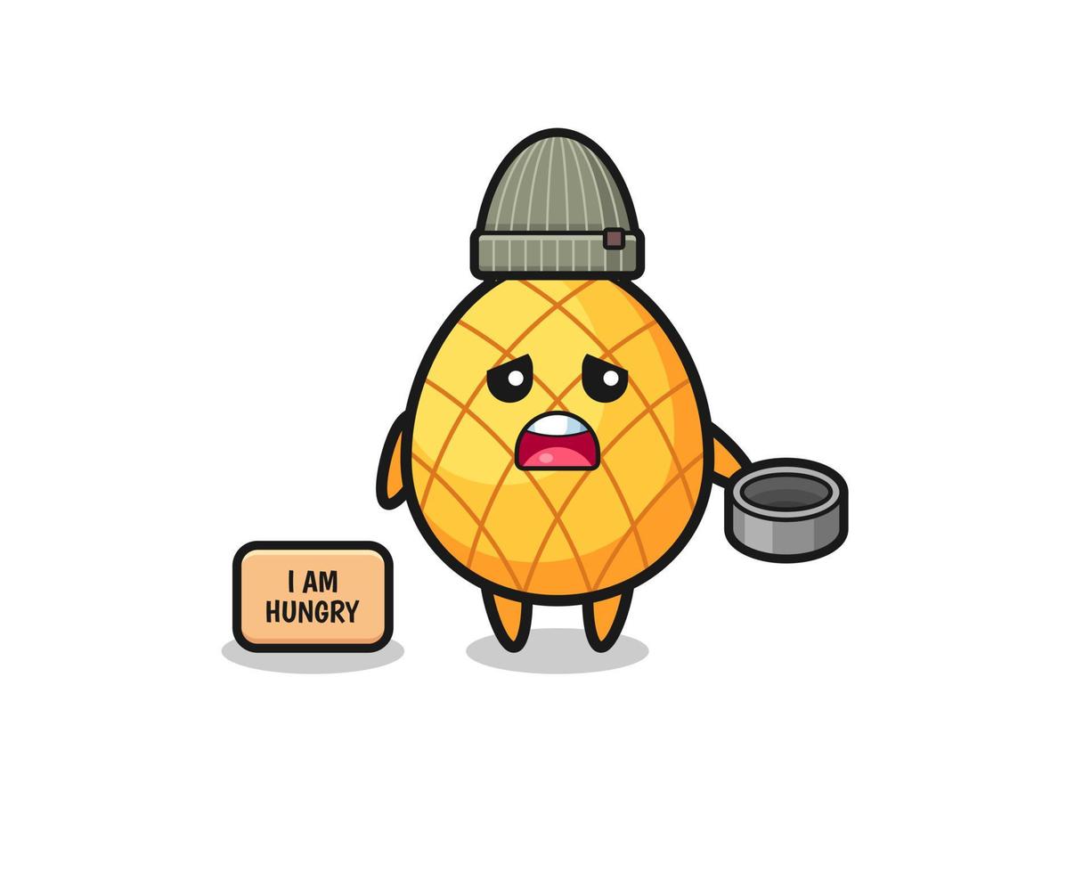 cute pineapple beggar cartoon character vector
