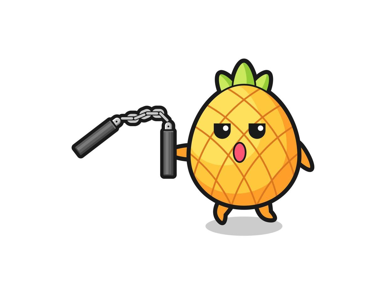 cartoon of pineapple using nunchaku vector