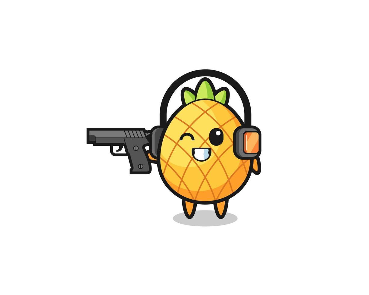 illustration of pineapple cartoon doing shooting range vector