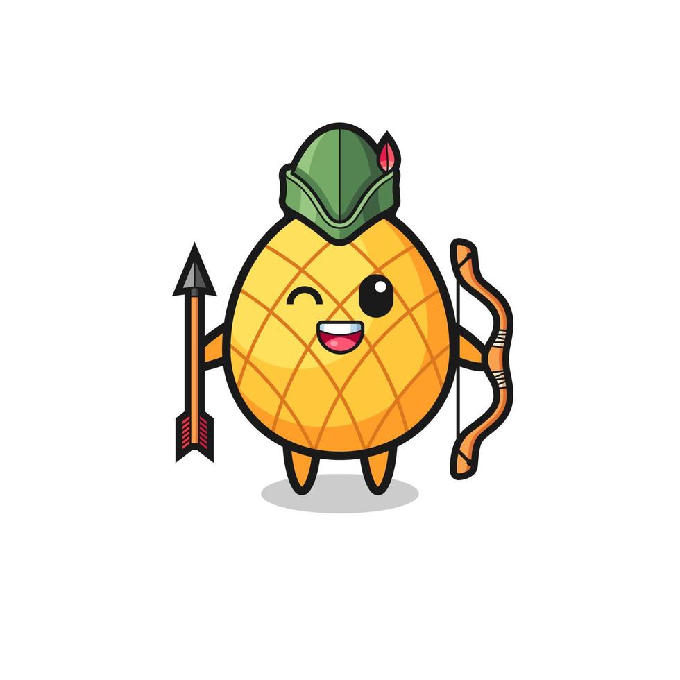 pineapple cartoon as medieval archer mascot vector
