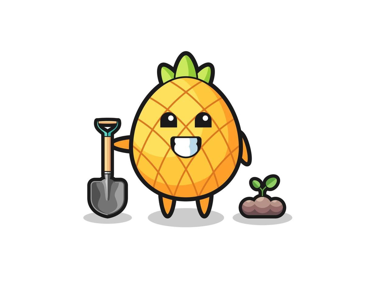 cute pineapple cartoon is planting a tree seed vector