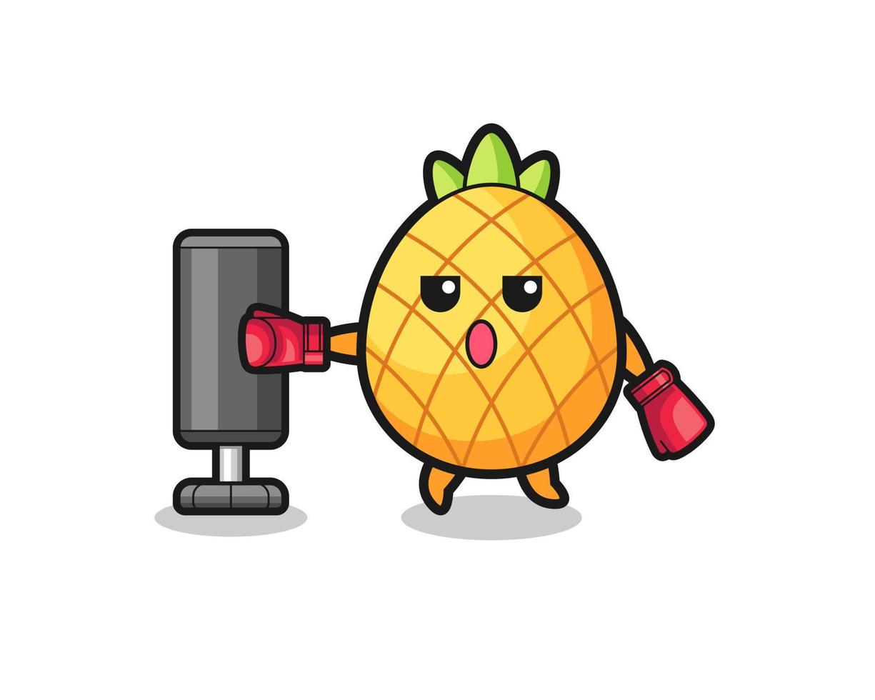 pineapple boxer cartoon doing training with punching bag vector