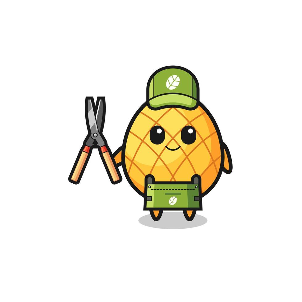 cute pineapple as gardener mascot vector