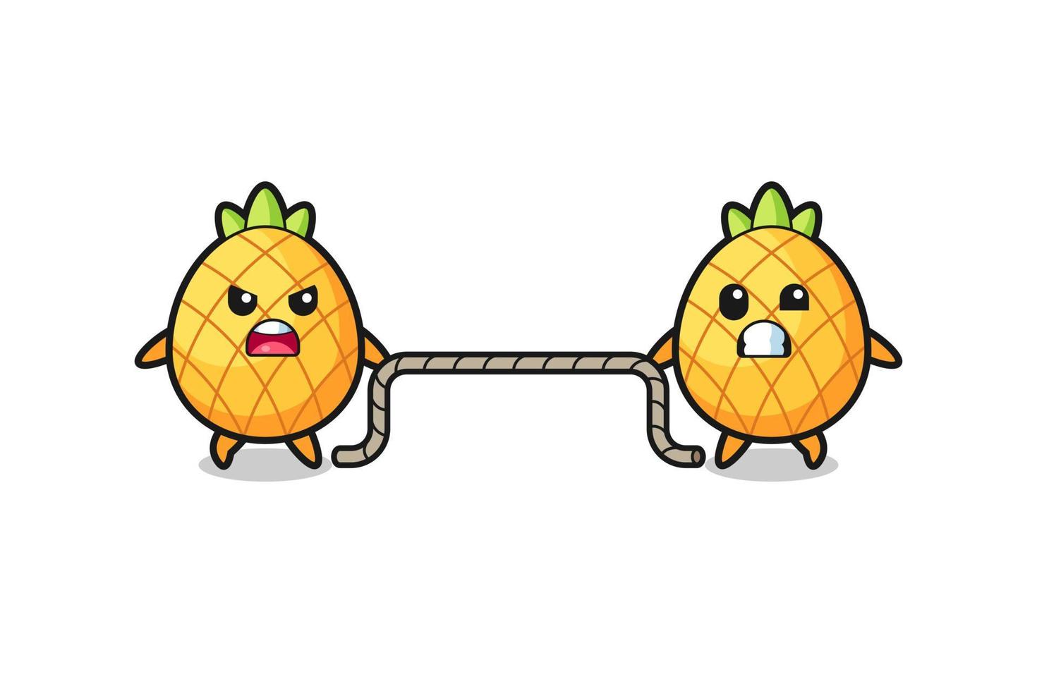 cute pineapple character is playing tug of war game vector