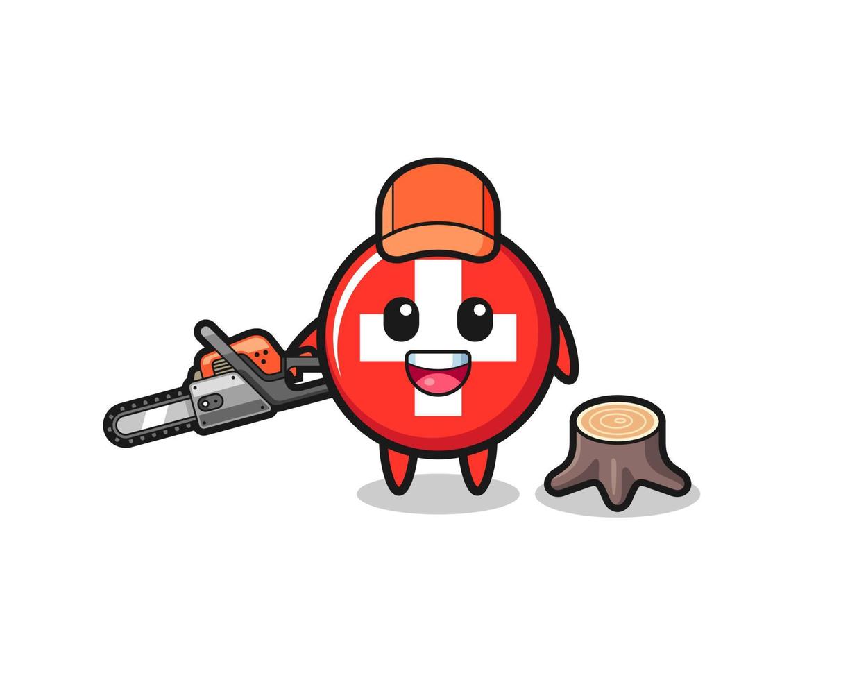 switzerland lumberjack character holding a chainsaw vector
