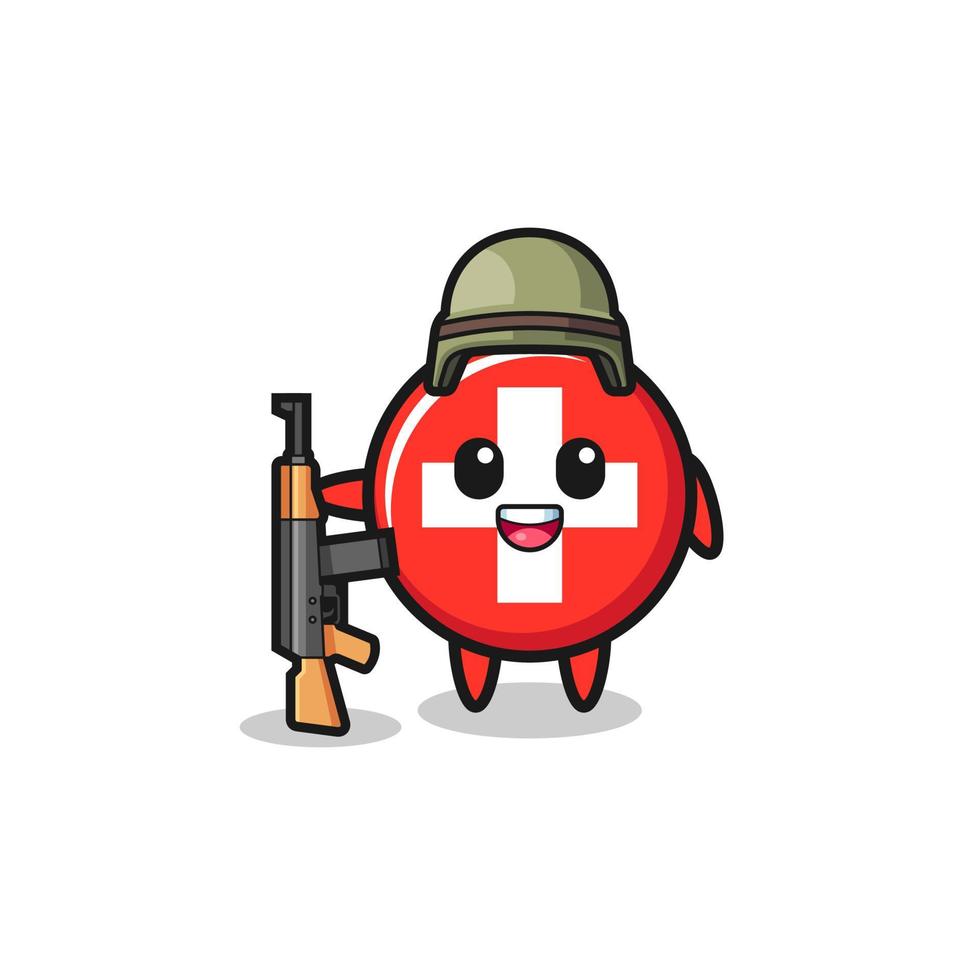 cute switzerland mascot as a soldier vector