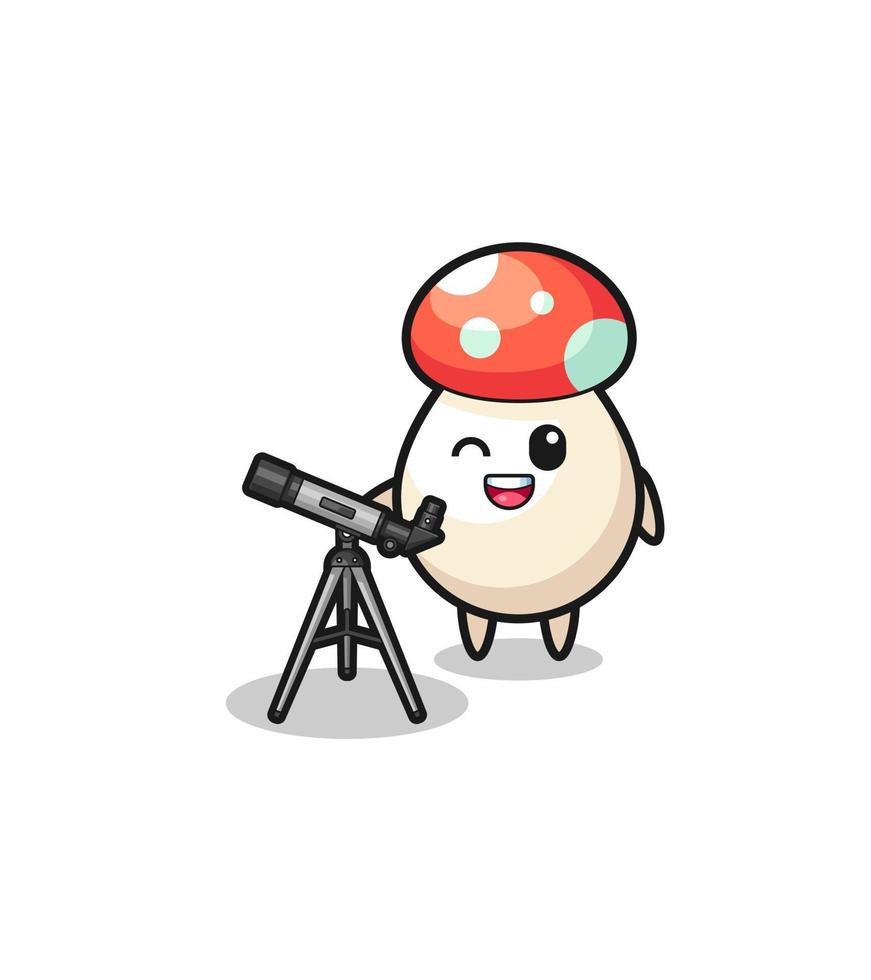 mushroom astronomer mascot with a modern telescope vector