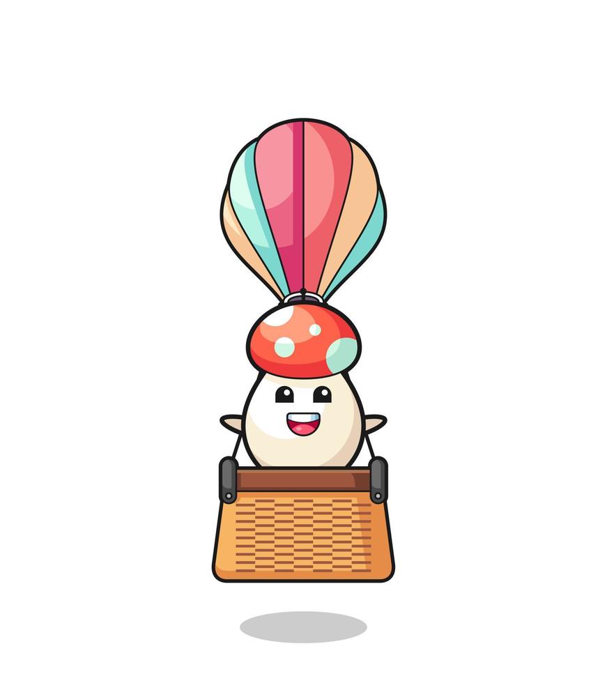 mushroom mascot riding a hot air balloon vector